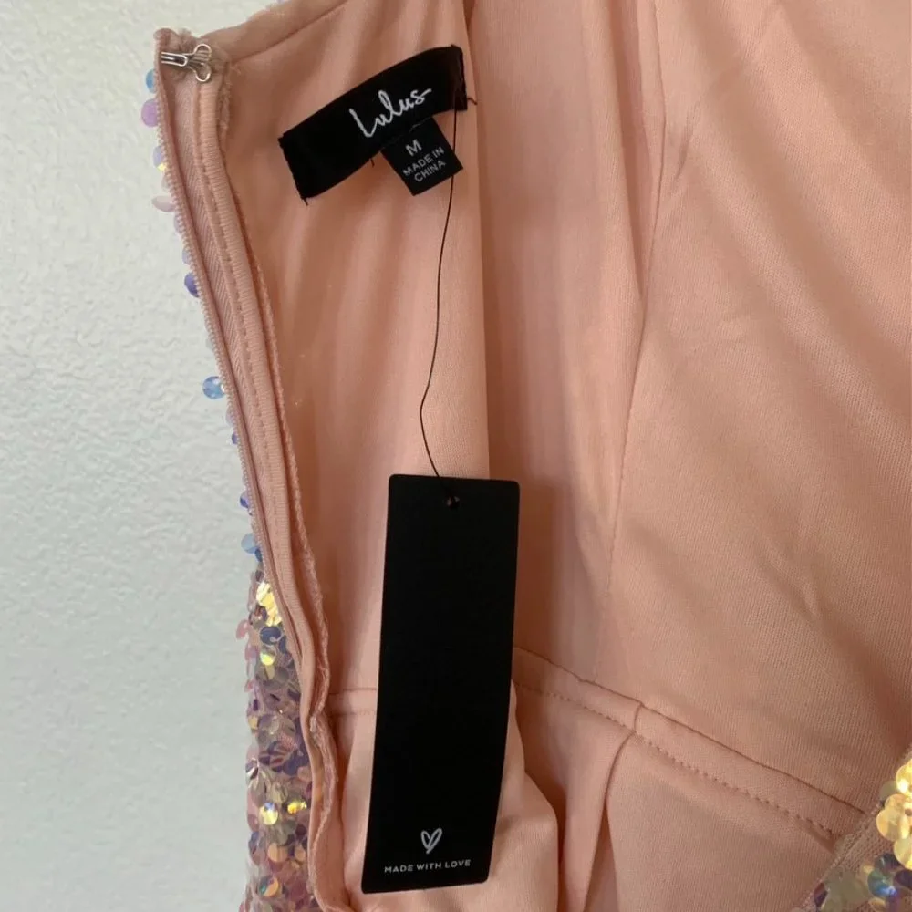 NWT Bringing the Sparkle Blush Iridescent Sequin Bodycon Mini Dress - Picture 9 of 11